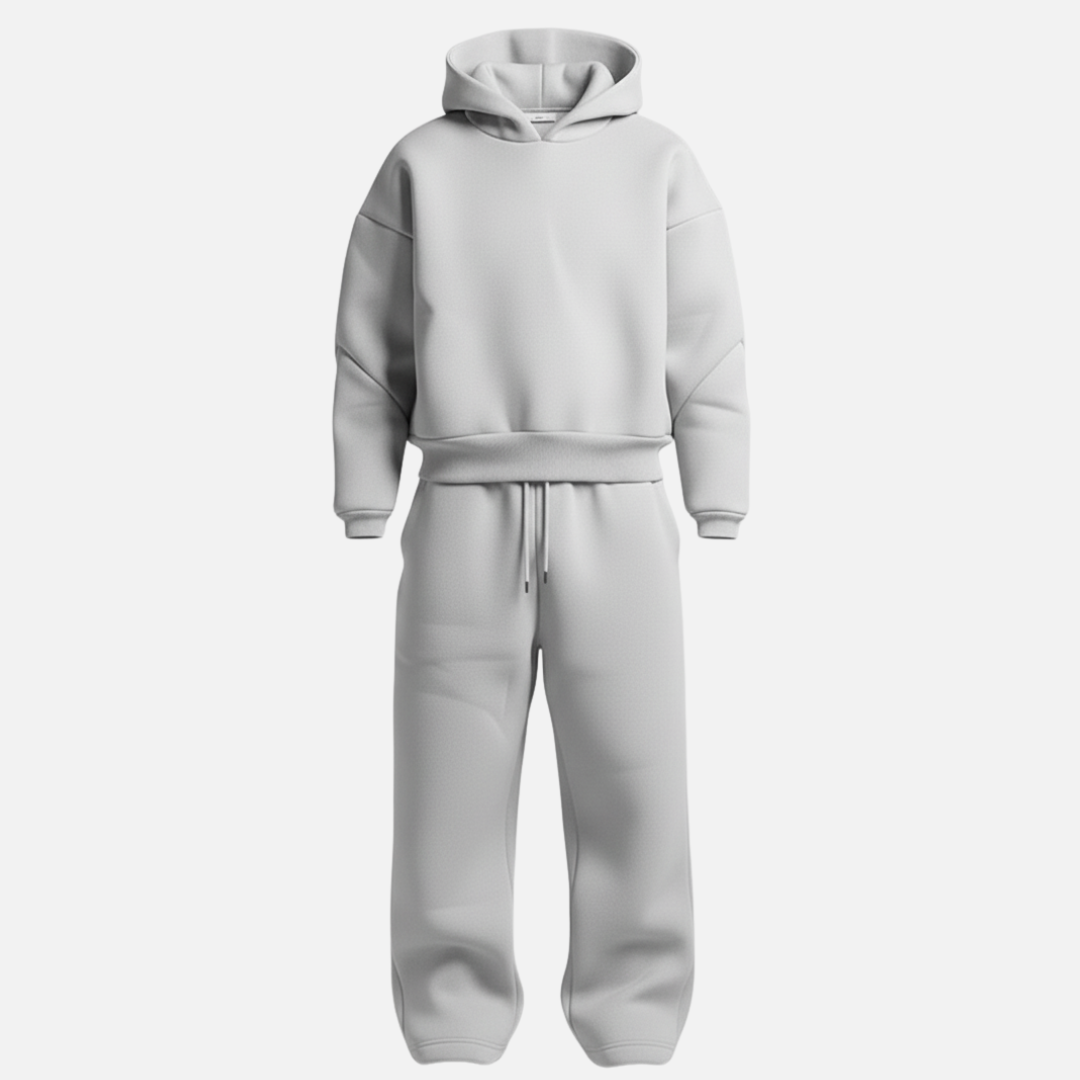 Męski oversize’owy dres z bluzą z kapturem i joggerami – swobodny, dwuczęściowy zestaw streetwearowy na podróże, do odpoczynku i na co dzień