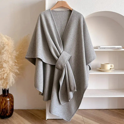 Women's Belted Poncho Coat – Wind-Resistant Outerwear for Autumn, Winter, Leisure, and Everyday Wear