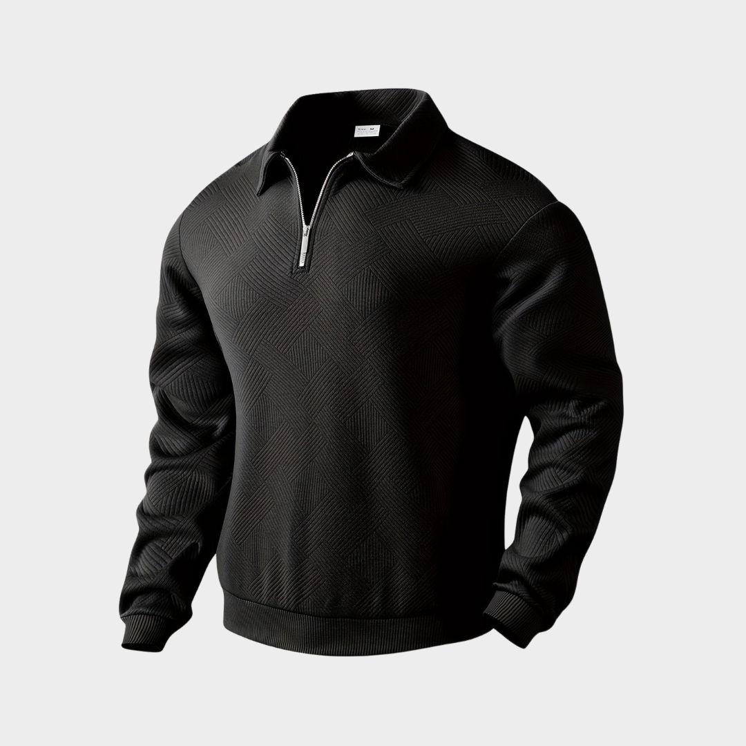 Herre Varm Polo-Sweatshirt Med Halv Lynlås – Afslappet Langærmet Lag Til Kontor Og Weekendbrug