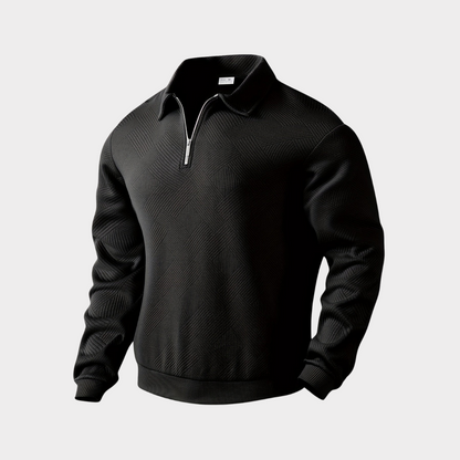 Herre Varm Polo-Sweatshirt Med Halv Lynlås – Afslappet Langærmet Lag Til Kontor Og Weekendbrug