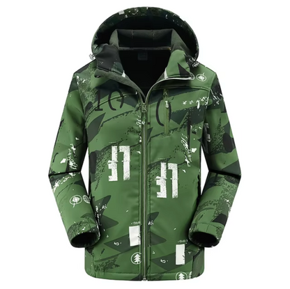 Women's Patterned Softshell Jacket with Hood - Warm, Windproof, and Waterproof Jacket for Hiking, Winter, and Outdoor Activities