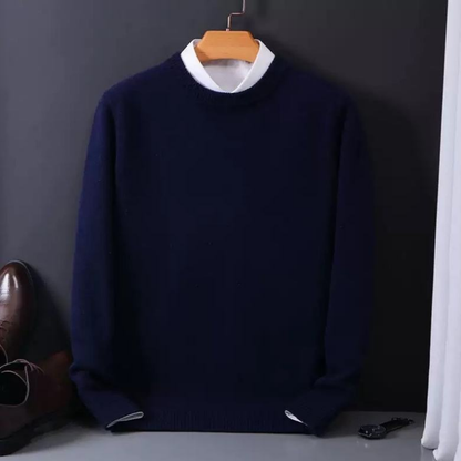 Męski klasyczny zimowy sweter z okrągłym dekoltem – miękki dzianinowy sweter z długimi rękawami i ściągaczami, do eleganckiego stylu casual i na co dzień