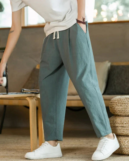 Men's Casual Cotton Trousers with Drawstring Closure and Tapered Fit – Comfortable Trousers for Everyday Wear, Leisure, Vacations, and Smart Casual Style