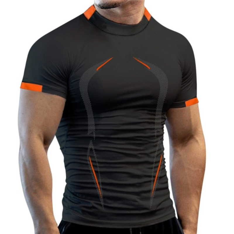 Tricou de compresie bărbătesc cu mâneci scurte și croială cambrată – bluză sport de antrenament cu panouri de performanță pentru fitness, alergare și sport