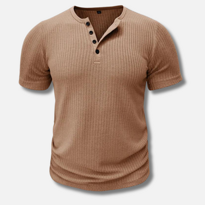 Men's Ribbed Slim-Fit Henley T-Shirt with Short Sleeves – Stylish T-Shirt for Everyday Wear, Leisure, and Smart Casual Style