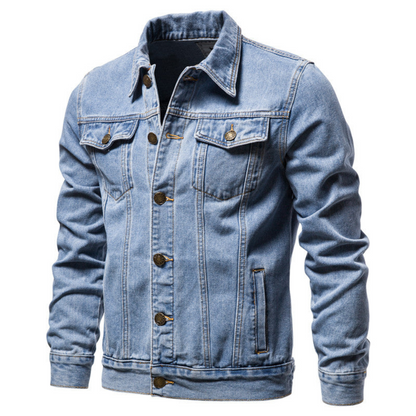 Jachetă clasică trucker din denim pentru bărbați, cu închidere cu nasturi și buzunare la piept – jachetă casual pentru toamnă, purtare zilnică, timp liber și stil smart casual