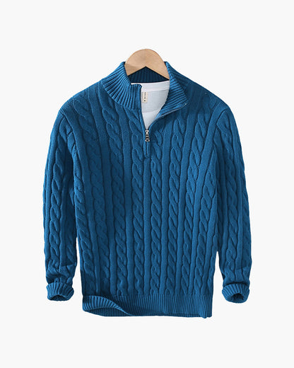 Herre Kabelstrikket Sweater Med Halv Lynlås