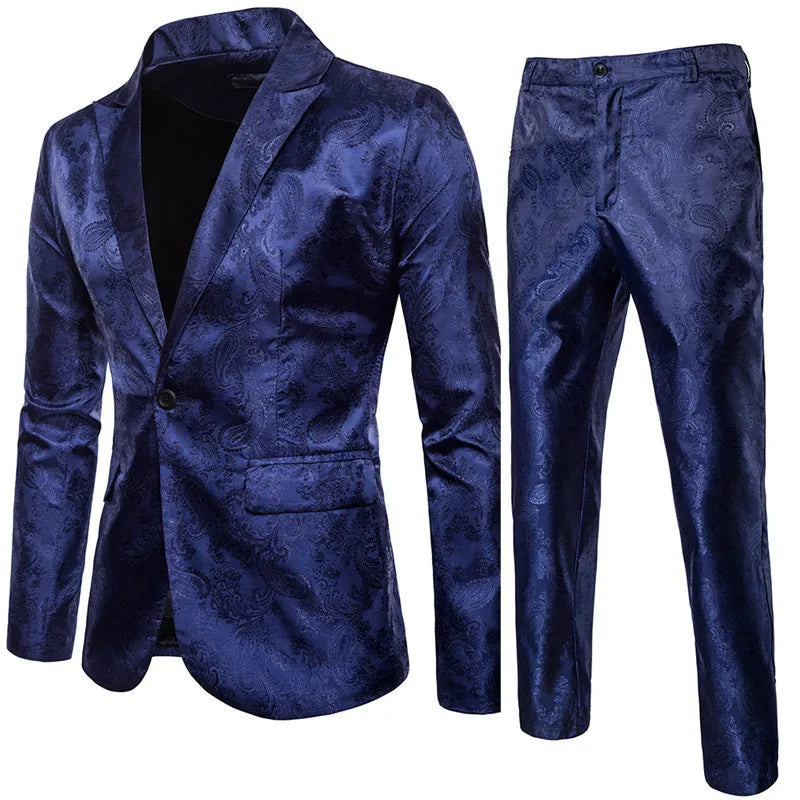 Herre Printed Slim Fit Formelt Blazer- og Buksesæt
