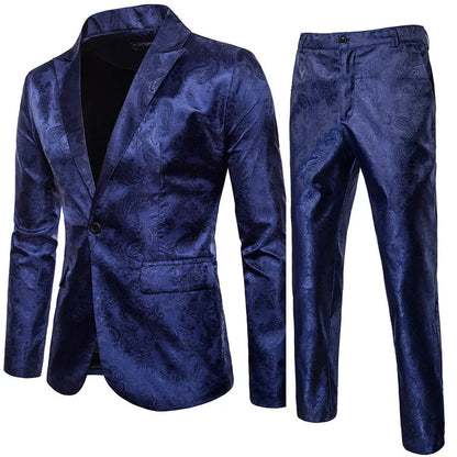 Herre Printed Slim Fit Formelt Blazer- og Buksesæt