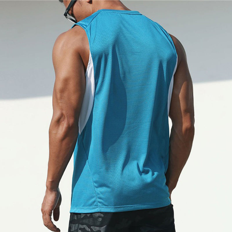 Camiseta deportiva color block para hombre, sin mangas, con cuello redondo y amplias sisas - camiseta de tirantes informal para entrenamiento, fitness, running y tiempo libre