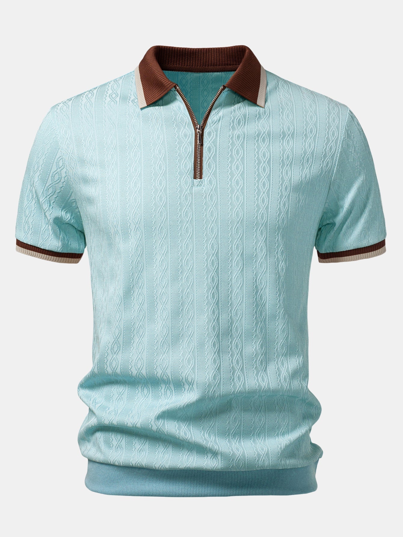 Herre Quarter-Zip Strikpolo – Tekstureret Skræddersyet Skjorte til Smart Casual Brug