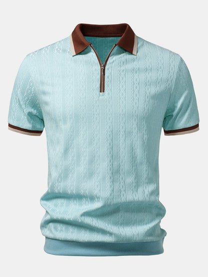 Herre Quarter-Zip Strikpolo – Tekstureret Skræddersyet Skjorte til Smart Casual Brug