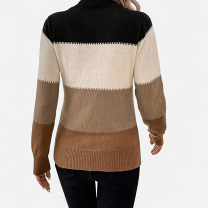 Suéter de punto a rayas para mujer con cuello redondo - Suéter clásico para otoño, invierno, uso diario y estilo smart casual