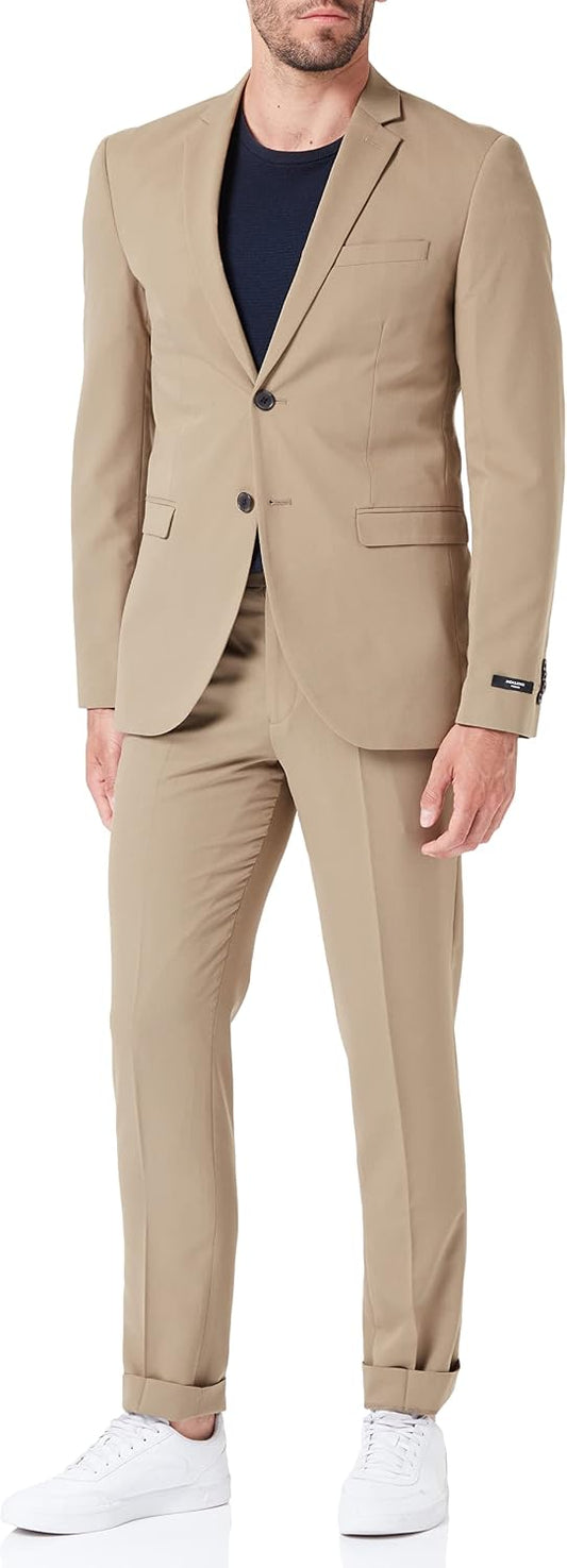 Costum bărbătesc din două piese, cu croială super slim și sacou cu un singur rând de nasturi – costum elegant pentru afaceri și evenimente formale