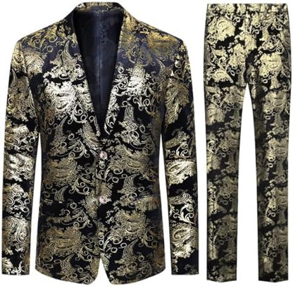 Smoking bărbătesc din două piese, cu jacquard paisley – costum elegant și atrăgător pentru nunți și ocazii festive