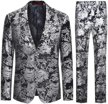 Smoking bărbătesc din două piese, cu jacquard paisley – costum elegant și atrăgător pentru nunți și ocazii festive
