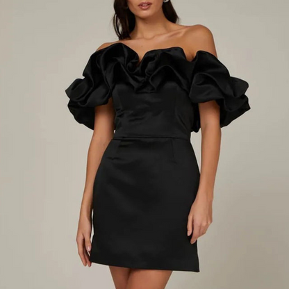 Dame Off Shoulder Flæse Minikjole – Statement Kjole Til Bryllupsgæster Receptioner Og Fester