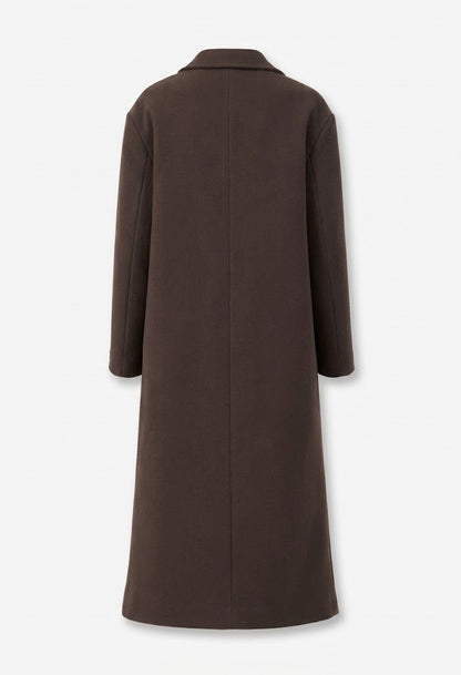 Abrigo largo oversized cruzado de doble botonadura para mujer con solapas relajadas y abertura trasera - elegante abrigo para el trabajo, la ciudad y el uso diario