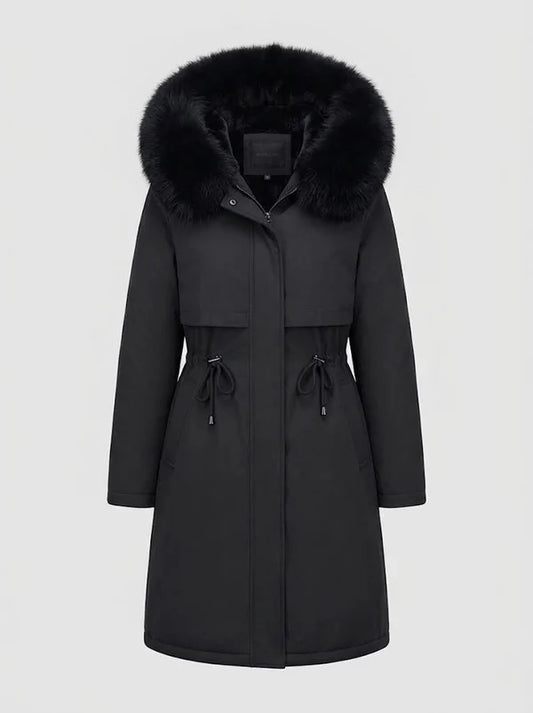 Abrigo largo de invierno para mujer con capucha y ribete de piel sintética - Prenda de abrigo forrada y suave para días fríos, uso diario y actividades al aire libre