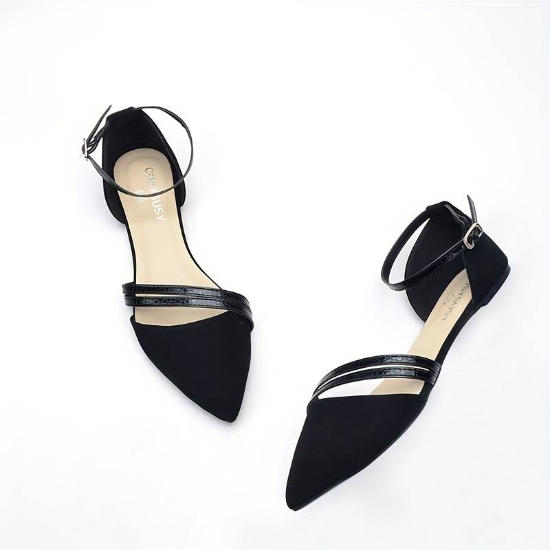 Dámské ploché sandály se špičatou špičkou a páskem kolem kotníku – elegantní boty typu slingback se dvěma předními pásky do kanceláře a pro styl smart casual