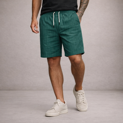 Herre Hørshorts Med Snøretalje Og Print – Afslappede Sommershorts Til Ferie, Strand, Fritid Og Hverdagsbrug
