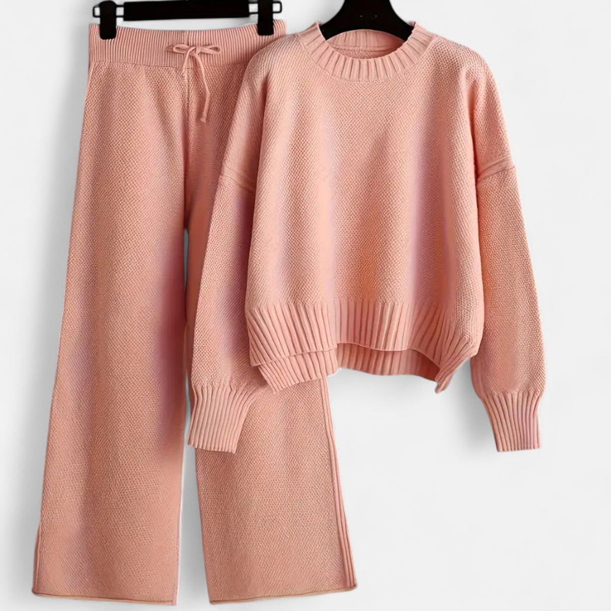 Conjunto de punto de 2 piezas para mujer con suéter y pantalones de pierna ancha - Conjunto elegante para otoño, invierno, uso diario y estilo smart casual
