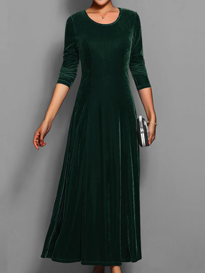 Dámské sametové maxi šaty s dlouhými rukávy a střihem fit-and-flare – elegantní šaty na večírek, svatbu a formální příležitosti