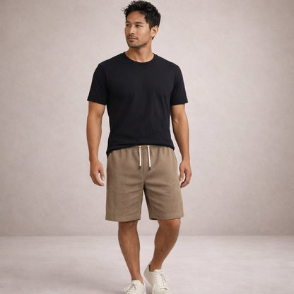 Herre Hørshorts Med Snøretalje Og Print – Afslappede Sommershorts Til Ferie, Strand, Fritid Og Hverdagsbrug