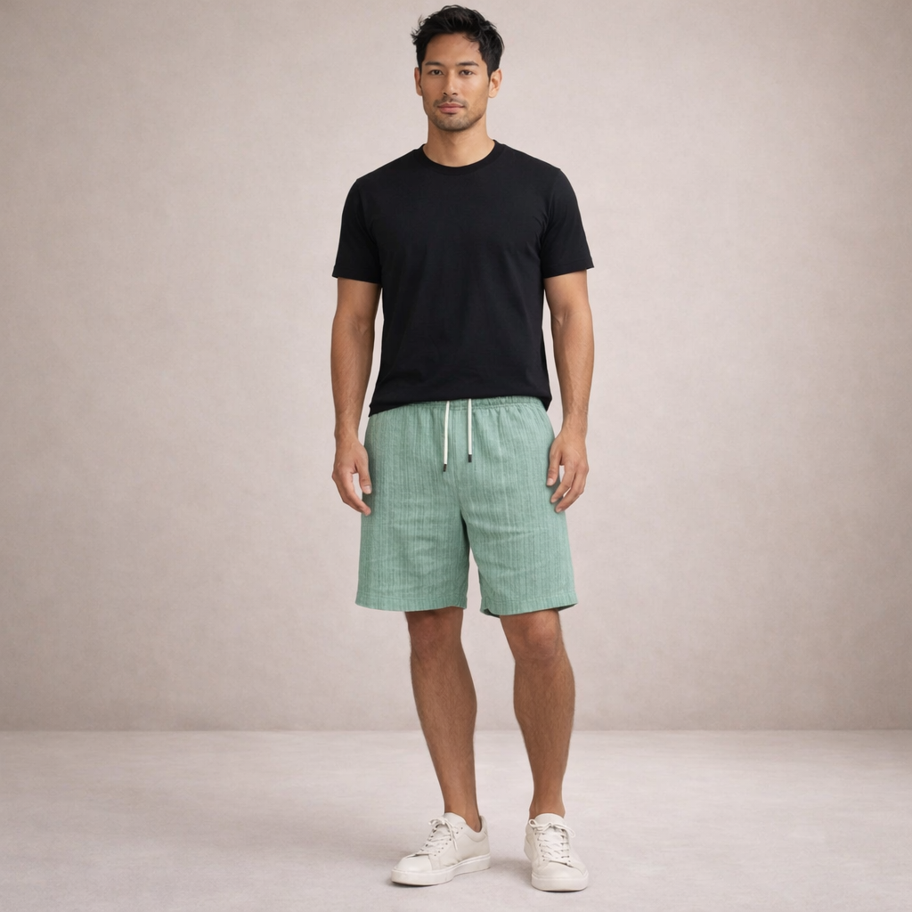 Herre Hørshorts Med Snøretalje Og Print – Afslappede Sommershorts Til Ferie, Strand, Fritid Og Hverdagsbrug