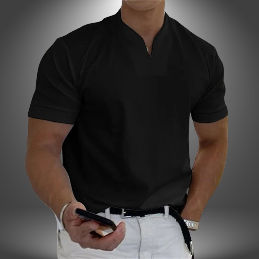 Men's T-Shirt with Notch Neckline and Slim Fit – Short-Sleeve T-Shirt for Everyday Wear, Leisure, and Smart-Casual Style