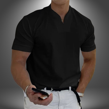 Men's T-Shirt with Notch Neckline and Slim Fit – Short-Sleeve T-Shirt for Everyday Wear, Leisure, and Smart-Casual Style