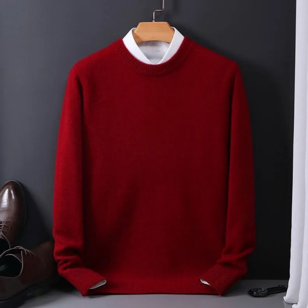 Męski klasyczny zimowy sweter z okrągłym dekoltem – miękki dzianinowy sweter z długimi rękawami i ściągaczami, do eleganckiego stylu casual i na co dzień