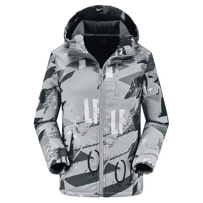 Women's Patterned Softshell Jacket with Hood - Warm, Windproof, and Waterproof Jacket for Hiking, Winter, and Outdoor Activities
