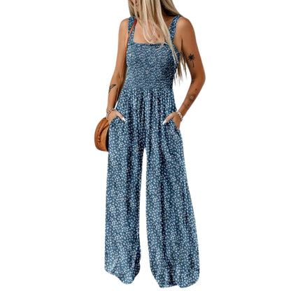 Dame Printet Jumpsuit Med Brede Ben – Afslappet Festtøj Til Forår Og Sommer