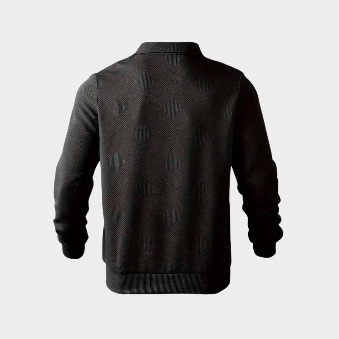 Herre Varm Polo-Sweatshirt Med Halv Lynlås – Afslappet Langærmet Lag Til Kontor Og Weekendbrug