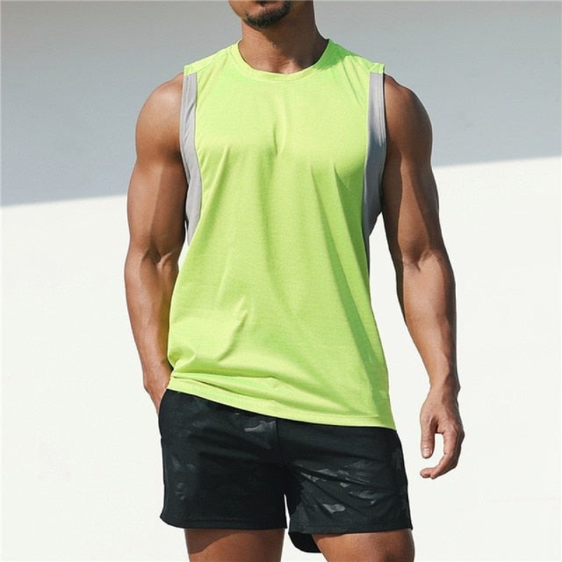 Camiseta deportiva color block para hombre, sin mangas, con cuello redondo y amplias sisas - camiseta de tirantes informal para entrenamiento, fitness, running y tiempo libre