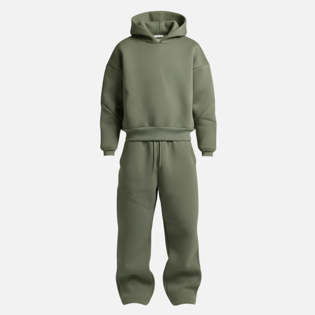 Męski oversize’owy dres z bluzą z kapturem i joggerami – swobodny, dwuczęściowy zestaw streetwearowy na podróże, do odpoczynku i na co dzień