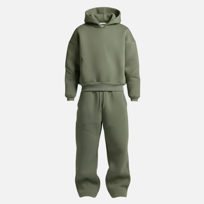 Męski oversize’owy dres z bluzą z kapturem i joggerami – swobodny, dwuczęściowy zestaw streetwearowy na podróże, do odpoczynku i na co dzień