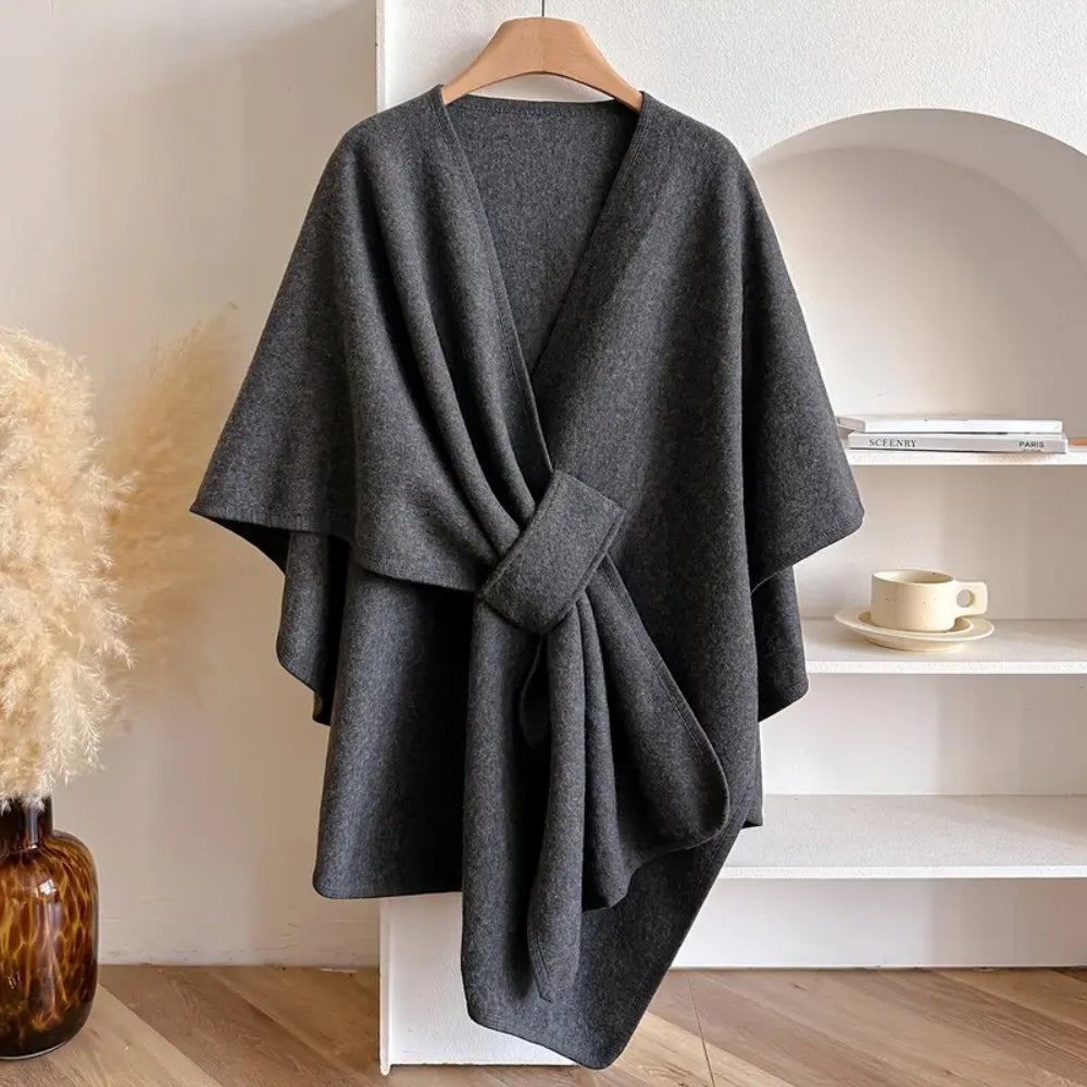 Women's Belted Poncho Coat – Wind-Resistant Outerwear for Autumn, Winter, Leisure, and Everyday Wear
