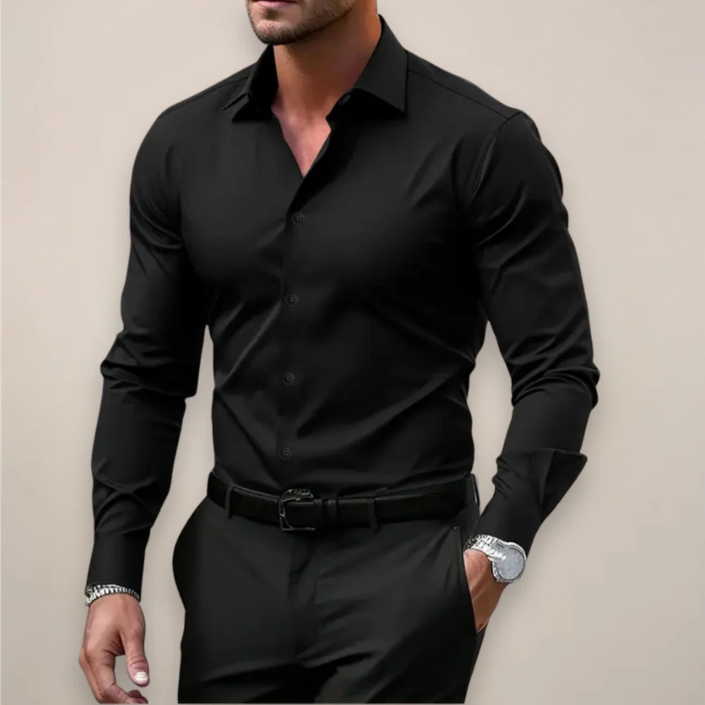 Męska koszula slim fit z długim rękawem i klasycznym zapięciem na guziki – elegancka koszula do biura i stylizacji smart casual