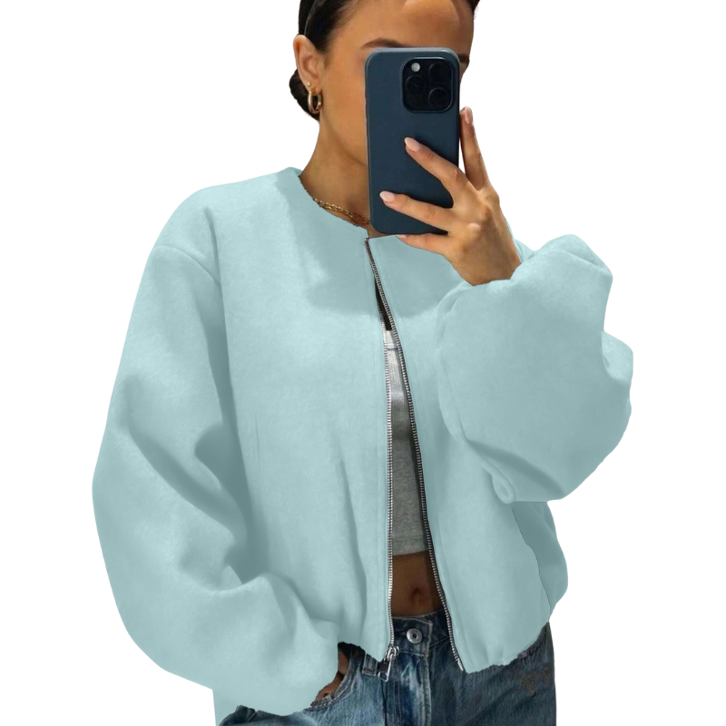Women's Cropped Bomber Jacket with Zipper and a Relaxed Fit - Versatile Jacket for Streetwear, Everyday Wear, and Transitional Seasons