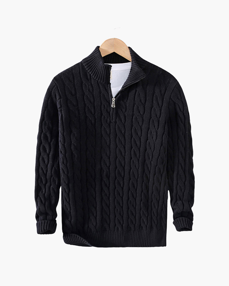 Herre Kabelstrikket Sweater Med Halv Lynlås