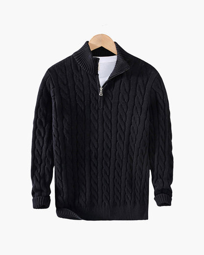 Herre Kabelstrikket Sweater Med Halv Lynlås