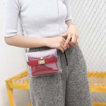 Dámská průhledná crossbody taška z PVC ve 2 dílech s odnímatelným řetízkovým popruhem – praktická taška na každý den, večírek i volný čas