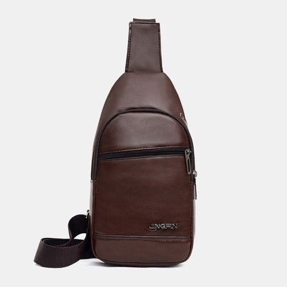 Herre Sling-taske I Pu-læder Med Justerbar Rem Og Lynlåslommer – Kompakt Crossbody-brysttaske Til Hverdagsbrug, Rejser Og Fritid