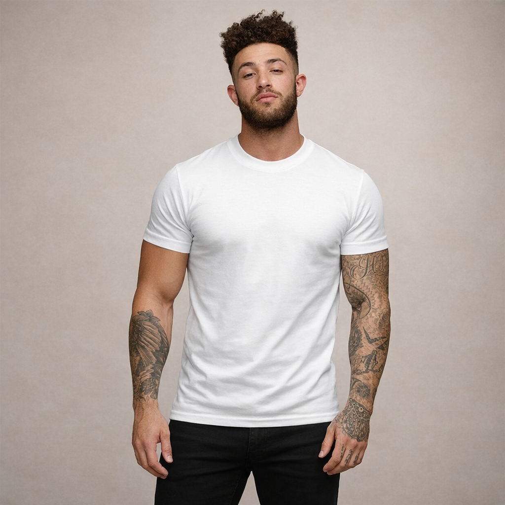 Tricou bărbătesc din bumbac, cu croială slim fit și guler rotund – piesă de bază clasică pentru purtare zilnică, timp liber și stil smart casual