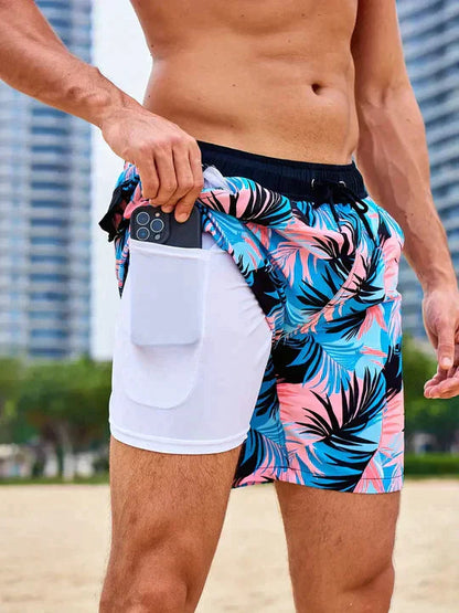 Herre Badeshorts Med Print Og Justerbar Snøre – Afslappede Shorts Til Strand, Pool, Ferie Og Sommerens Fritidsaktiviteter