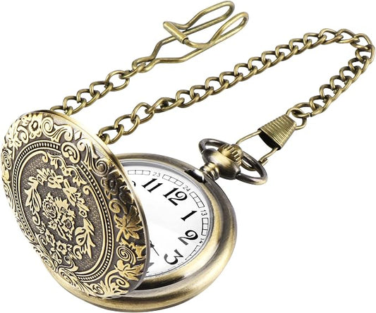 Ceas de buzunar bărbătesc vintage, cu detalii gravate și mecanism cu cuarț – Ceas clasic cu lanț, pentru ținute elegante și formale
