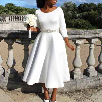 Women's A-Line Midi Dress – Three-Quarter-Sleeve Dress for Events and Everyday Wear