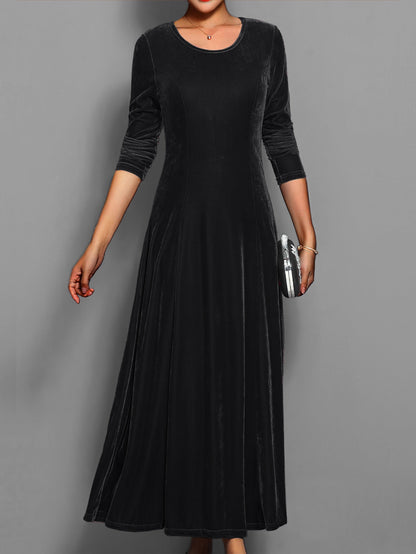 Dámské sametové maxi šaty s dlouhými rukávy a střihem fit-and-flare – elegantní šaty na večírek, svatbu a formální příležitosti